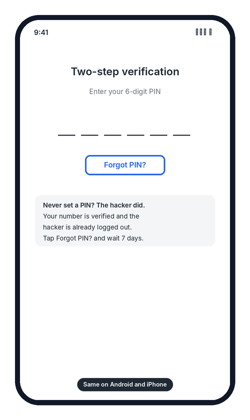 Two-step verification PIN screen with Forgot PIN option